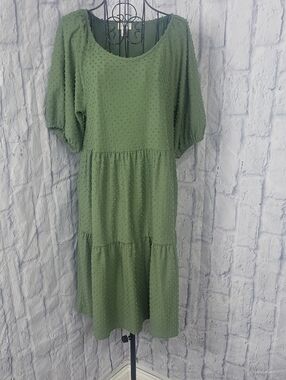 J. Crew Green Swiss Dot Tiered Casual Puff Sleeves Dress Medium